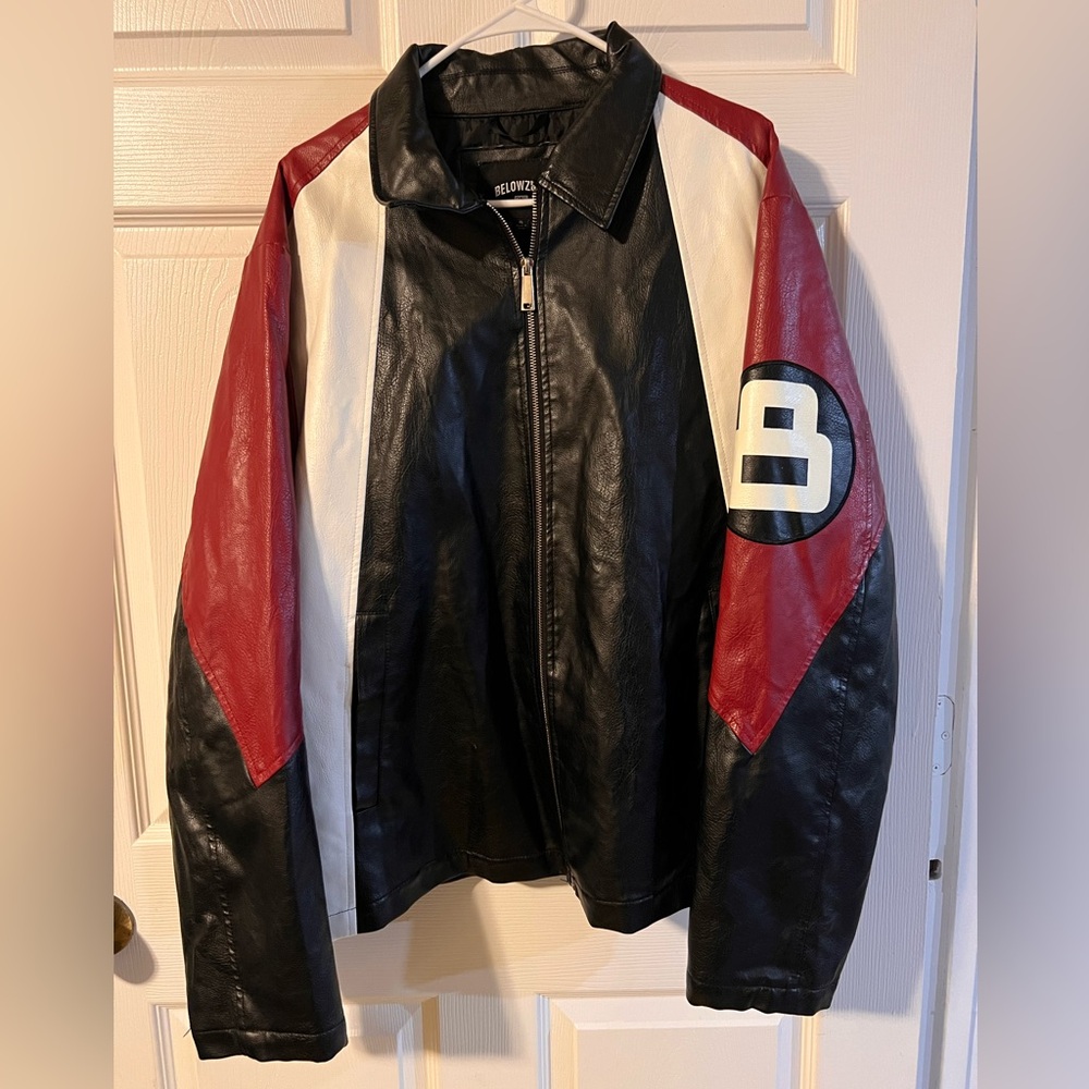 Black and Red Varsity Bomber Jacket with Leather Panels